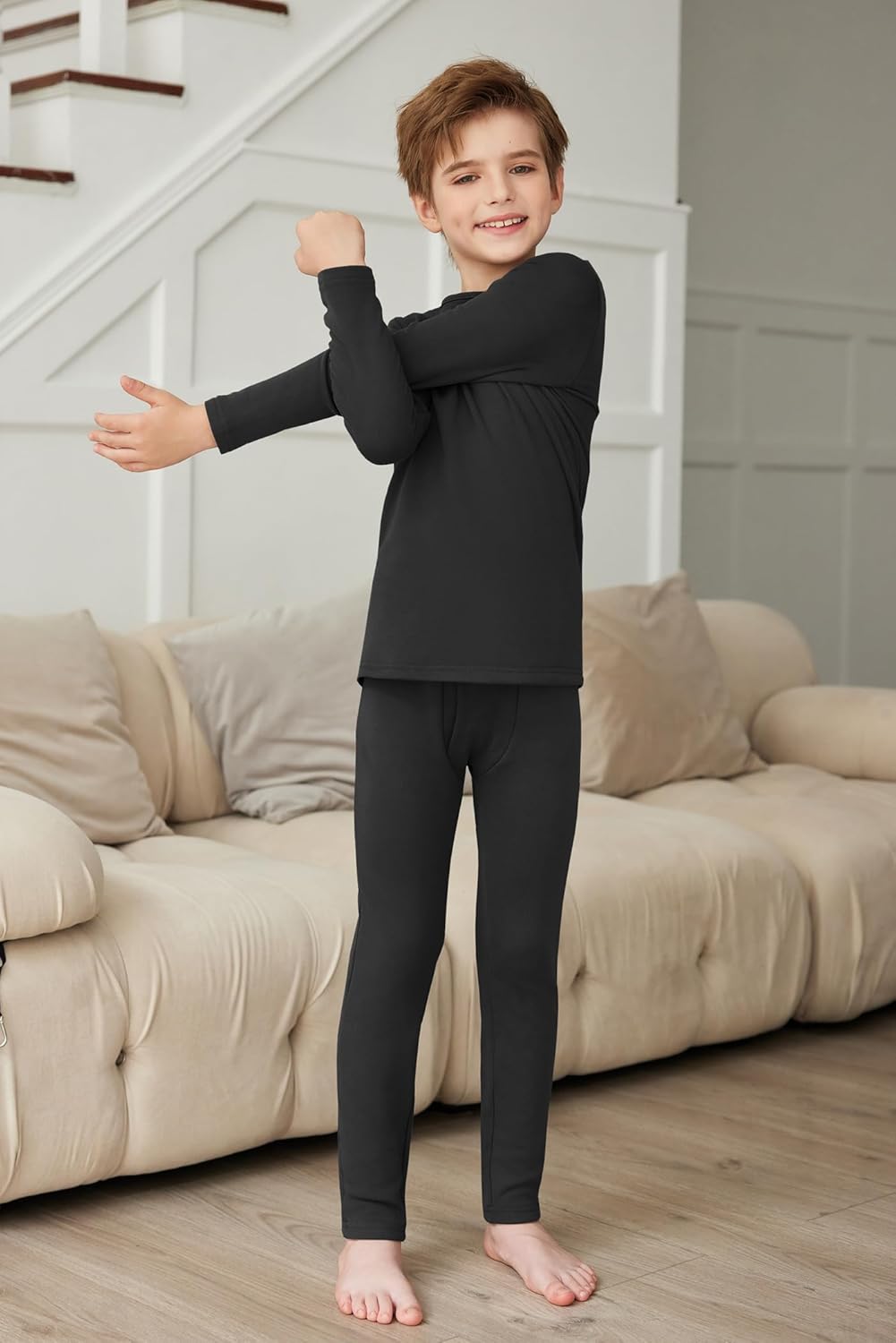 Arshienr Boys Thermal Underwear Set 2-Piece Base Layer Fleece Lined Long Johns Top Bottom Warm Set for Cold Weather - Image 3