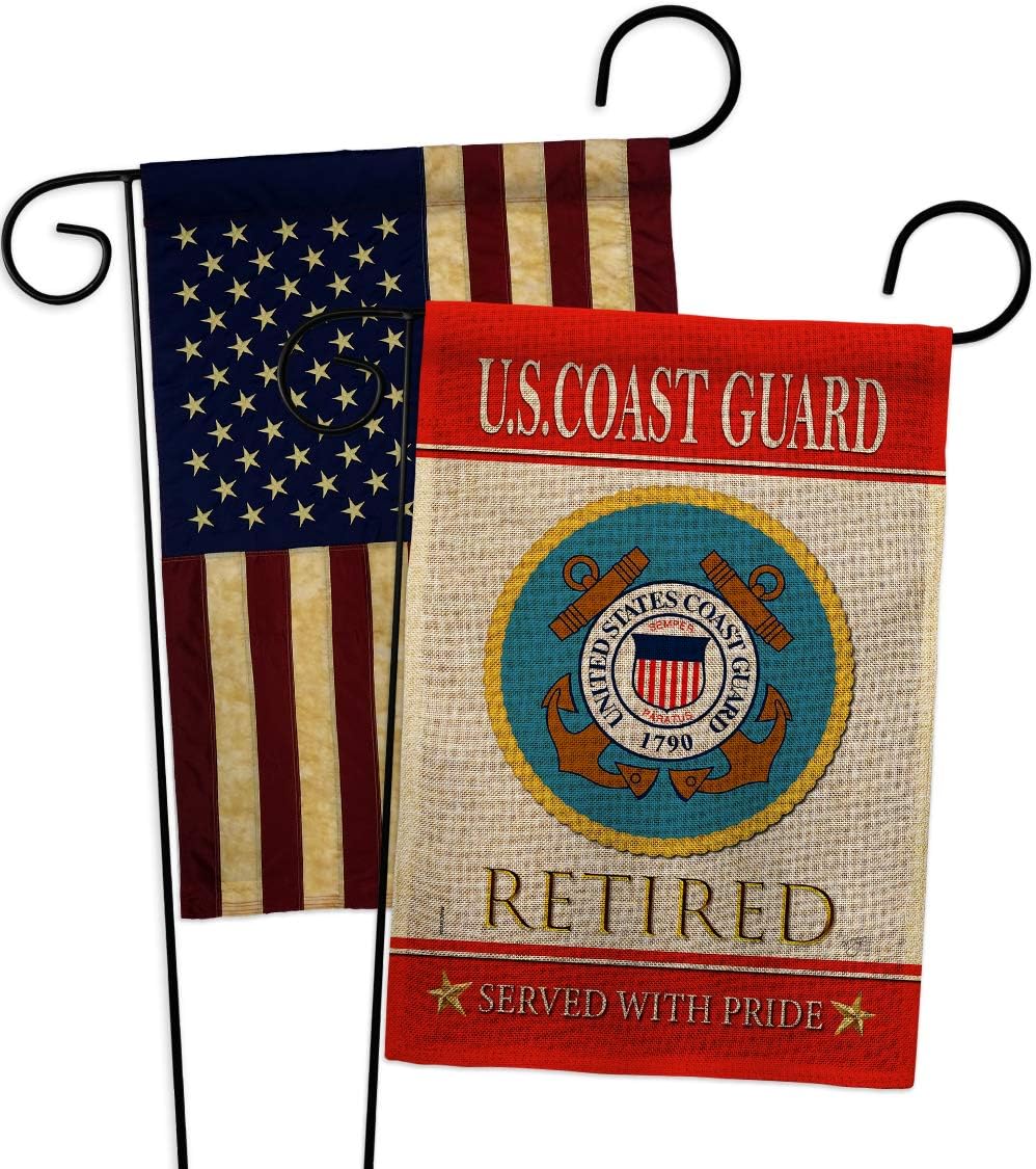 Coast Guard US Retired Burlap Garden Flags Pack Armed Forces USCG Semper Paratus United State American Military Veteran Retire Official USA Vintage Applique Gift Yard House Double-Sided 13 X 18.5