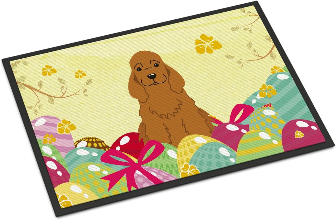 Caroline's Treasures BB6095MAT Easter Eggs Cocker Spaniel Red Doormat 18x27 Front Door Mat Indoor Outdoor Rugs for Entryway, Non Slip Washable Low Pile, 18H X 27W