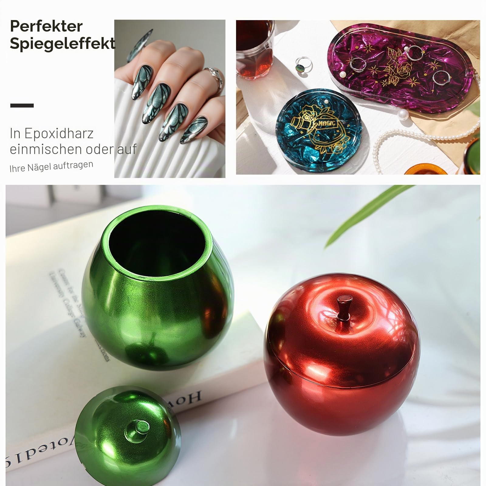 LET'S RESIN Chrome Powder, 10 Farben Metallic Epoxidharz Farbe, Farbpigmente für Gießpulver