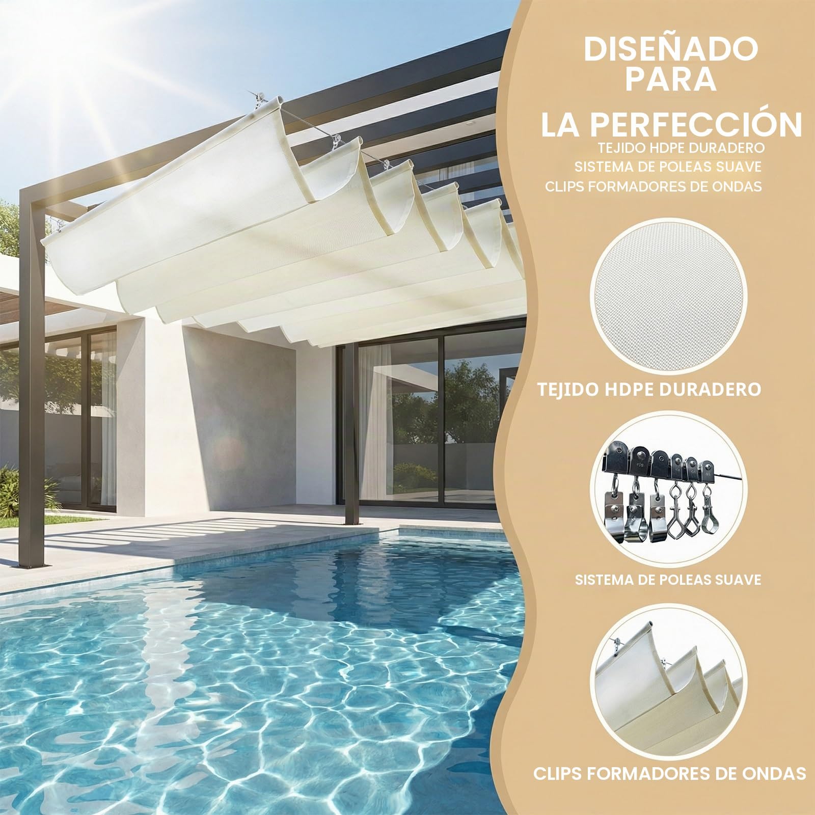 Toldo De Techo Corredizo, Ondulada Toldos Exterior, Vela De Parasol De Onda Retráctil Decoración De Techo Densificado Y Engrosado De Sun Room for Patio terraza Porche(W2*L3m/W6.56*L9.84ft)