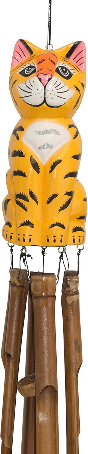 Cohasset Gifts Bamboo Wind Chime | #176 | Orange Cat Bamboo Wind Chime | Wood, Outdoor, Home Décor for Decks, Garden, Porch | Hand Painted Orange Stripe |