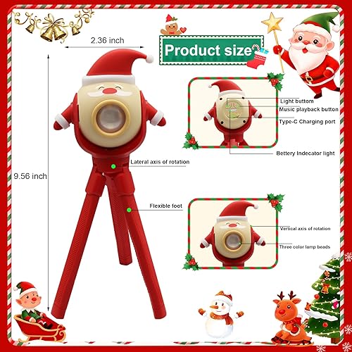 Miniatura 3 de Regalo de linterna de Navidad para niños, Papá Noel, soporte plegable de pulpo, LED con 8 modos de color y 8 canciones, regalo para niñosniñas, para