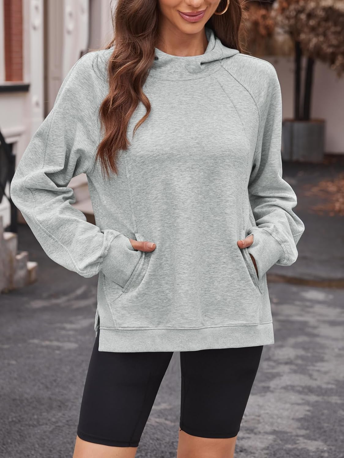 DJT Womens Hoodies Funnel Neck Long Sleeve Side Slit Pullover Sweatshirts with Pocket 2025 Fall Fashion Outfits - Image 5