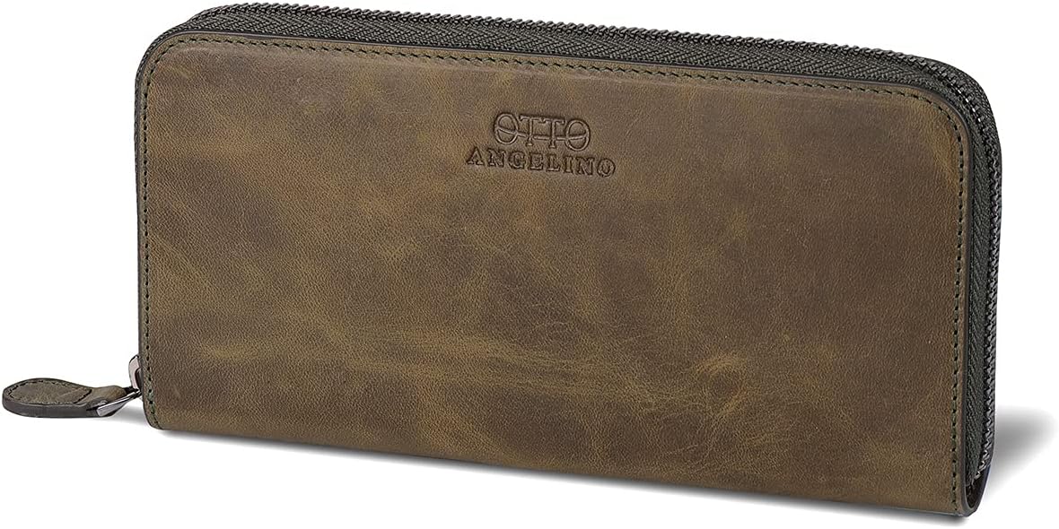 Otto Angelino Leather Zippered Clutch with Phone Compatible Slots