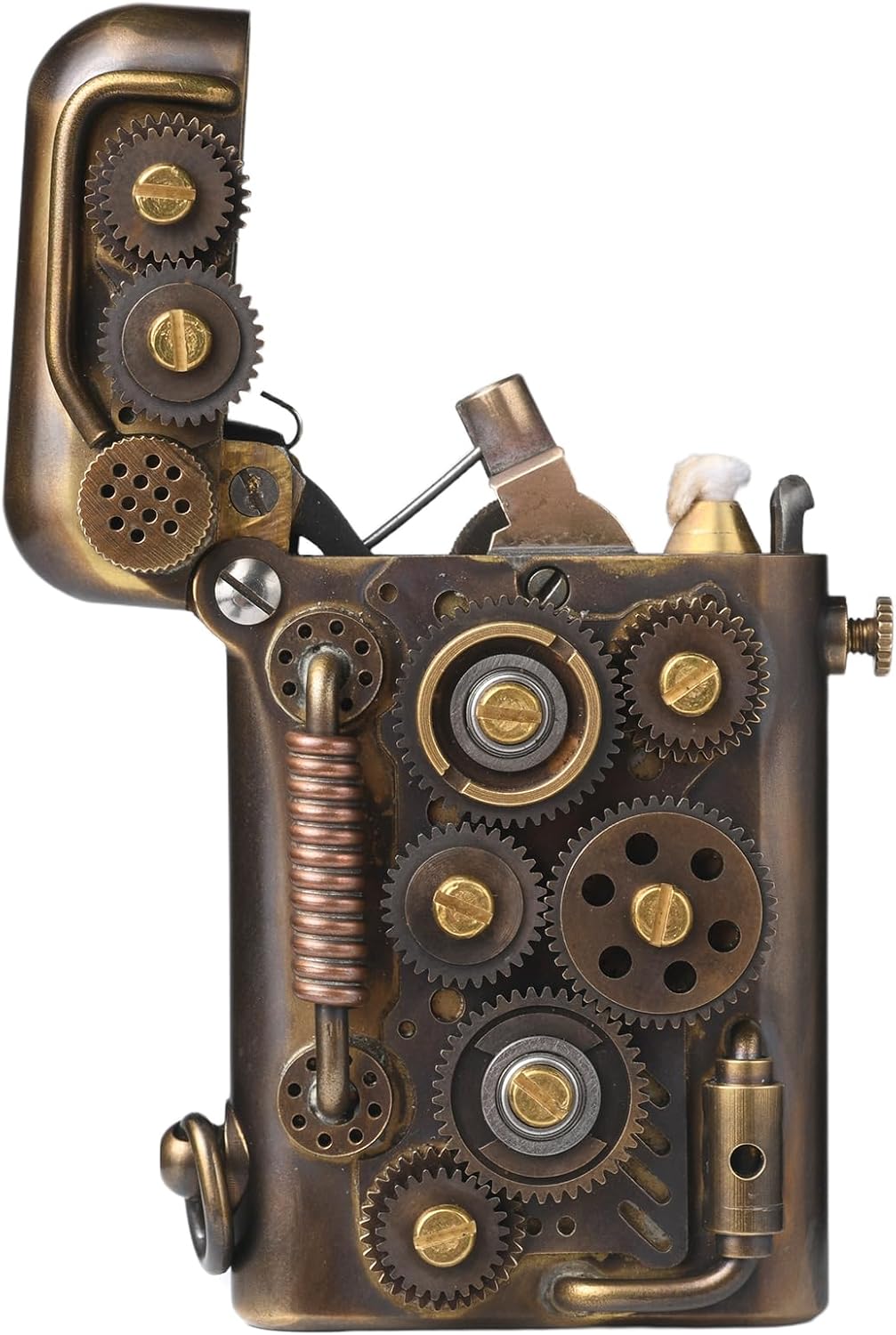 Retro Steampunk Brass Kerosene Lighter, Cool Lighters,Automatic Ignition, Refillable, Mechanical, Gears, Linkage, Complex, Collectible, Gift for Men, Thorens Steampunk-Abyss Coil