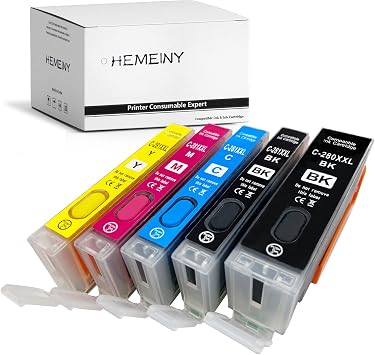 Refillable Ink Cartridges Replacement for Canon 280XXL 281XXL PGI-280XXL CLI-281XXL for Pixma TR8620 TR8622 TS6220 TR8520 TS9520 TS6120 TR7520 TS9521C TS6320 TS702 Printer 5 Colors
