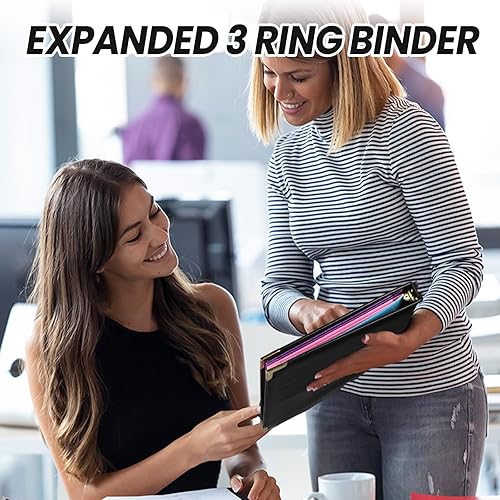 Vista 5 de Cholemy 6 Pieces Leather 3 Ring Binder Portfolio Organizer Classic Collection Executive Presentation Round Rings Vintage Binder Holds 150 Sheets