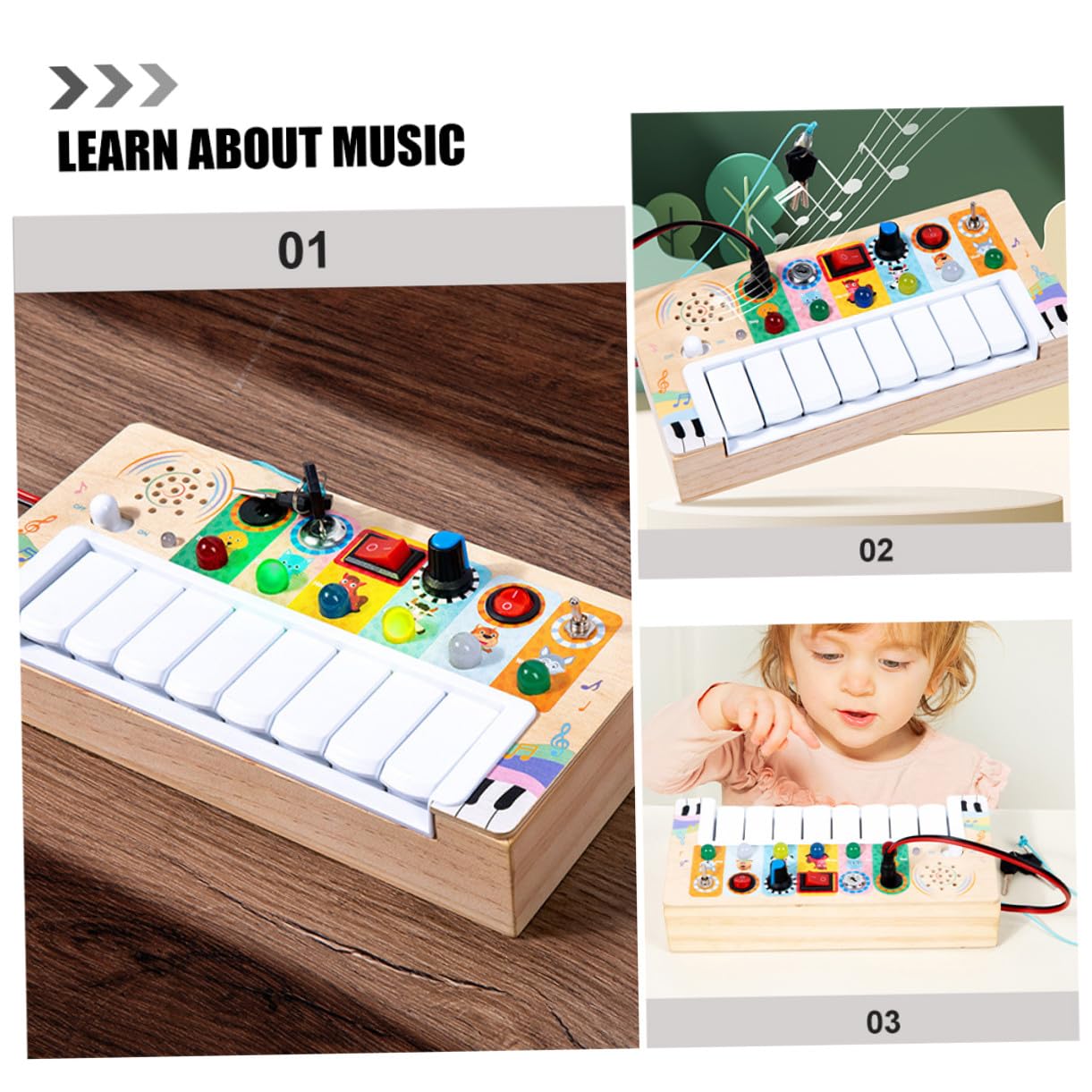 Juguete Piano Electrónico Infantil de Madera Portátil para Niños Luces LED y Interruptor, Instrumento Musical Educativo para Aprendizaje y Entretenimiento en Interiores