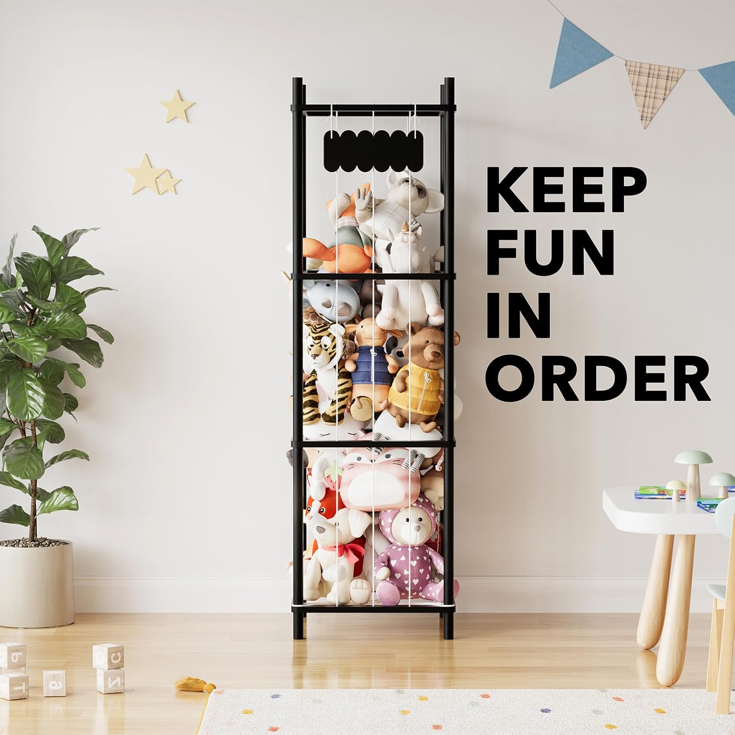 SpaceAid Stuffed Animal Storage Organizer, Wood Animals Zoo Toy Plushies Storage Holder, Large Capacity Plush Toy Cage for Playroom Organization, 15.8" Wide, Black - Image 6