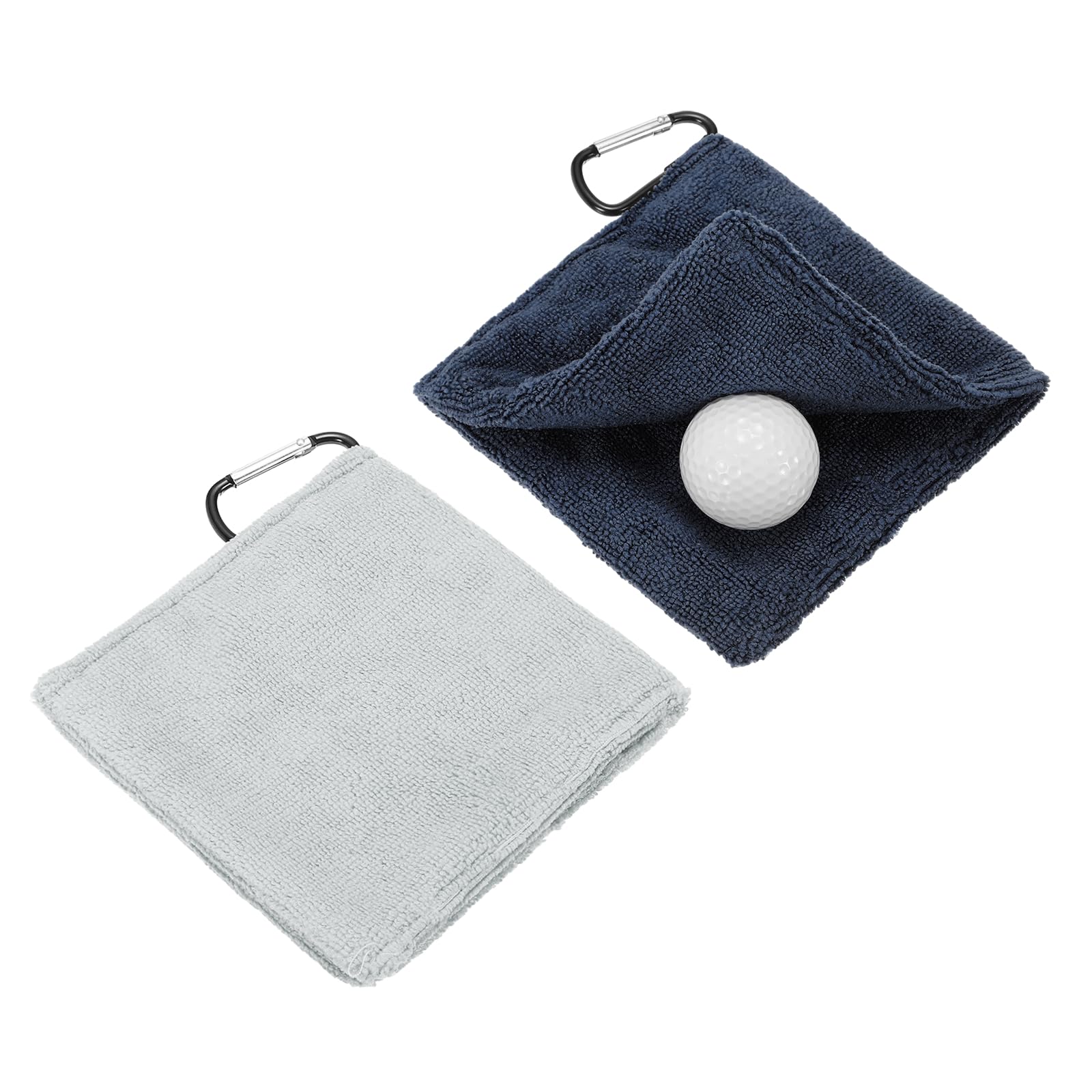 YELARXI Small Microfiber Golf Towel, Pocket Golf Ball Towel with Clip Fitting For (Bags/Carts/Clubs-Cleaning Accessories-Men/Women) 6 Inch & 2 Pack & Black Blue/Light Gray