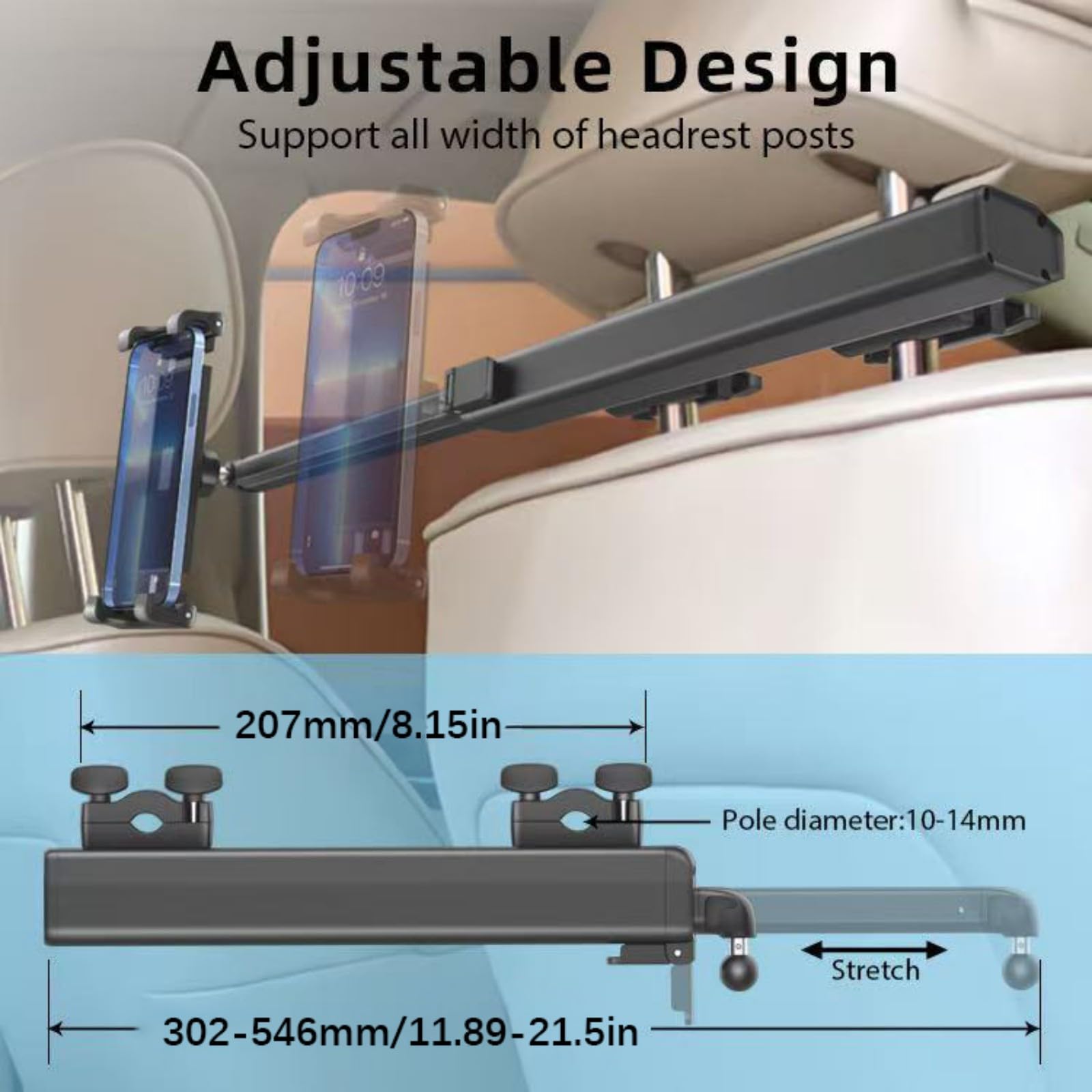 Supporto per tablet stabile per poggiatesta per auto, caratterizzato da un design con giunto sferico universale sicurezza antiscivolo nel supporto per tablet regolabile per l ' intrattenimento