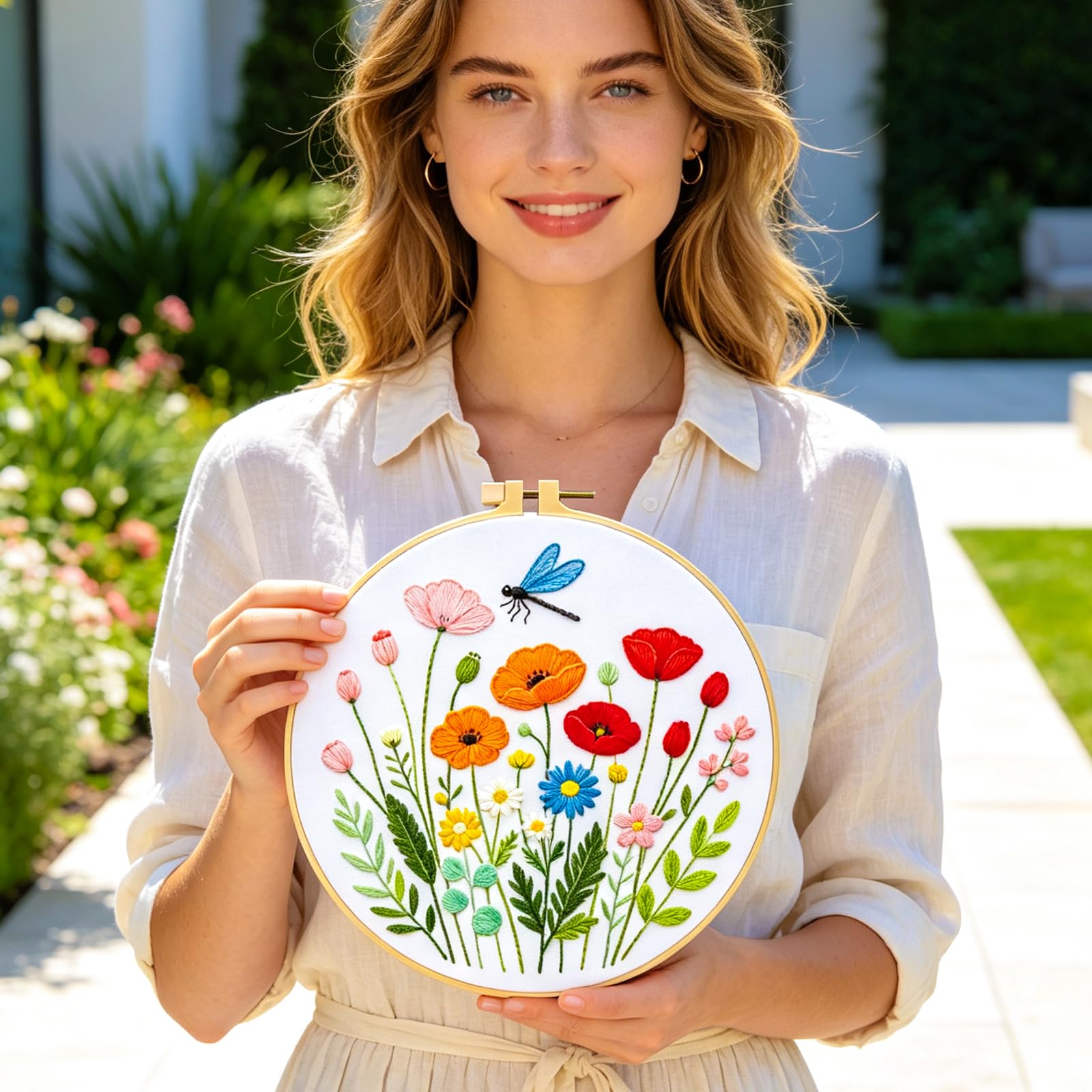 ORIGACH Kit da ricamo per principianti con fiori selvatici e insetti