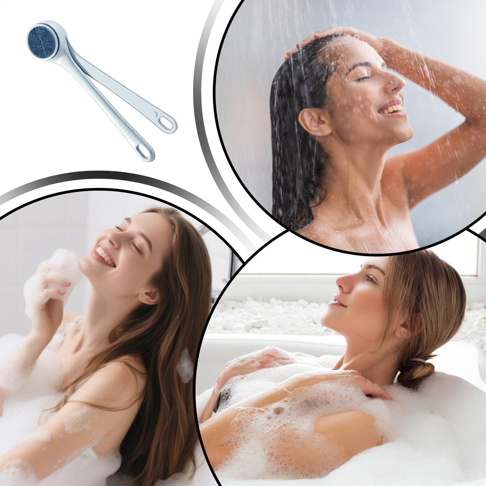 Spazzola Corpo Elettrica Da Bagno Scrubber Rotante A 2 Velocità Con 4 | Spazzola Scrub Per Corpo Impermeabile Con Doppia Impugnatura Bagno Spa e Cura Quotidiana della Pelle