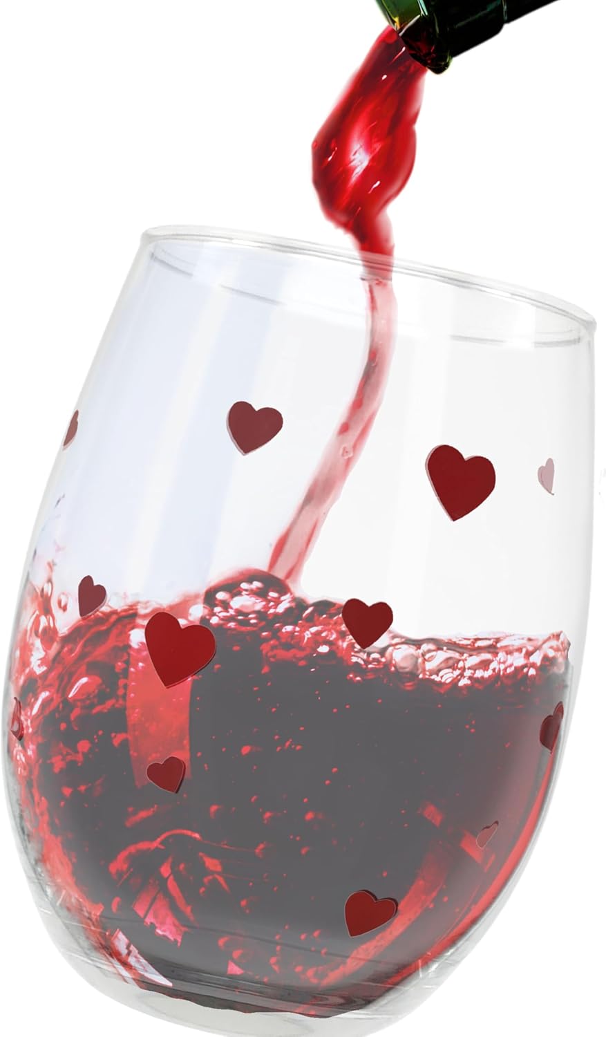 BANBERRY DESIGNS Hearts Stemless Wine Glasses - Set of 4 Each Glass Sprinkled with Red Hearts - 20 oz Capacity - 4.75" H - Love - Birthday - Christmas - Valentines - Mother's Day - Anniversary