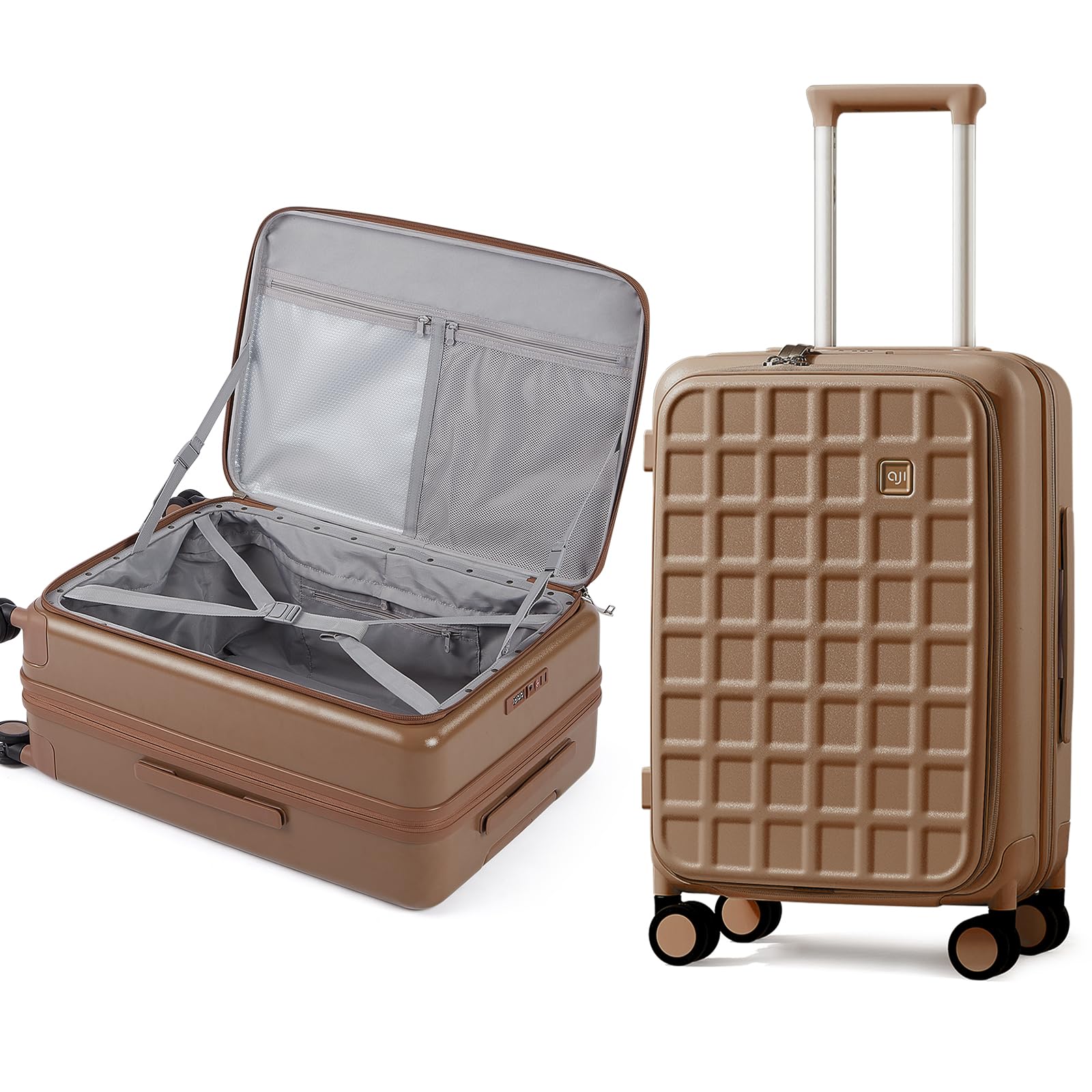 aji Koffer Mittelgroß 42.7x27x61cm Oben Offen Handgepäck Koffer 81 Liter Erweiterbar Leicht Reisekoffer mit Rollen und TSA Schloss für 3-5-Tägige Reisen, 24 Inch Koffer Braun