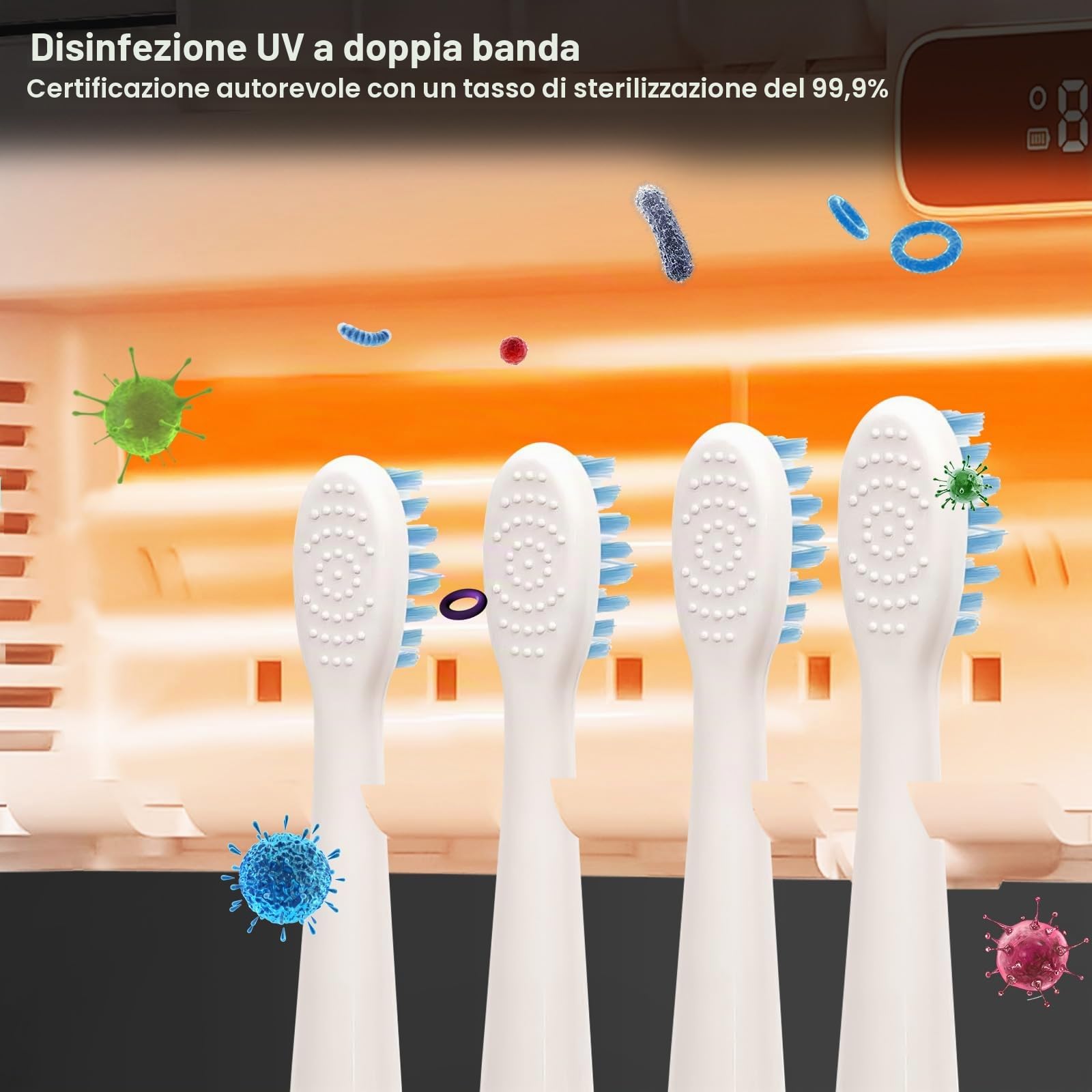 Porta Spazzolini Bagno UV, Portaspazzolino Parete, Sterilizzatore Portaspazzolino UV, Ricaricabile USB, 2000 Mah Batterie, 5+1+1 Toothbrush Slot, per i Bagni Delle Famiglie (bianco)
