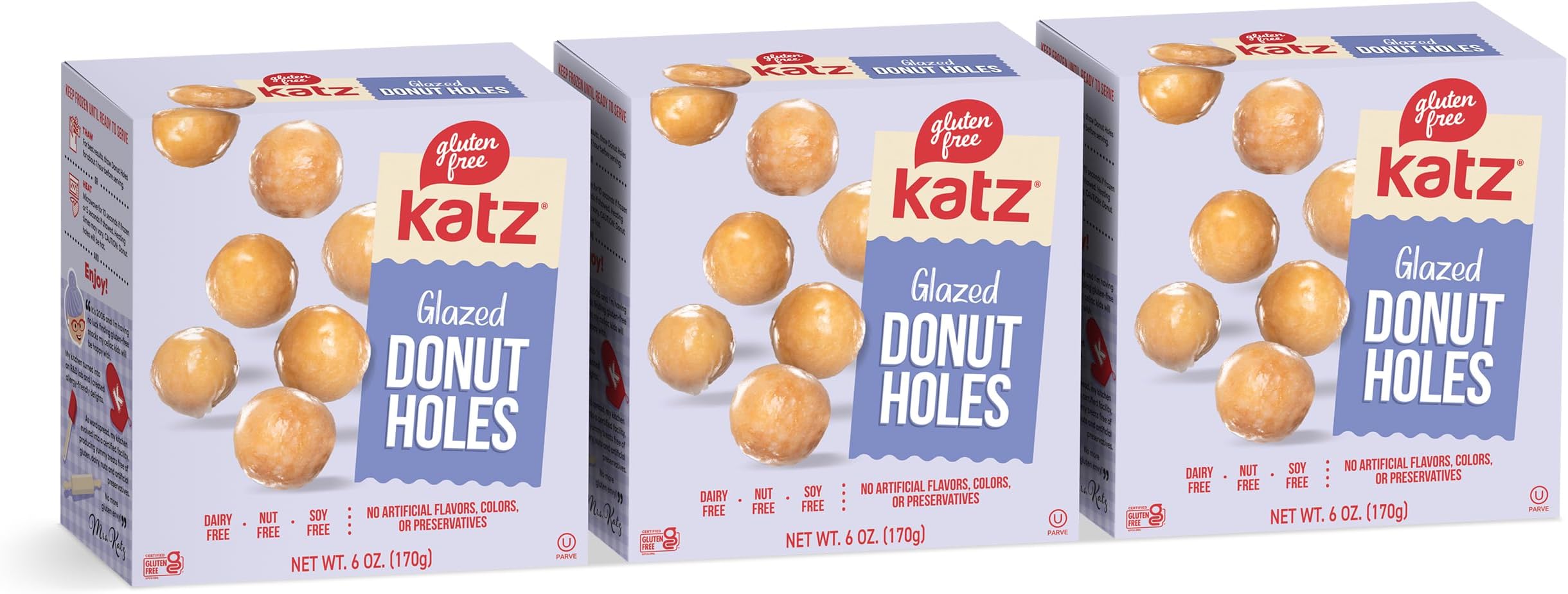 Glazed Donut Holes. Soft & Sweet Mini Donut Bites, Free of Soy, Sesame, Dairy, and Nuts. Kosher snack, 6oz (3pk)