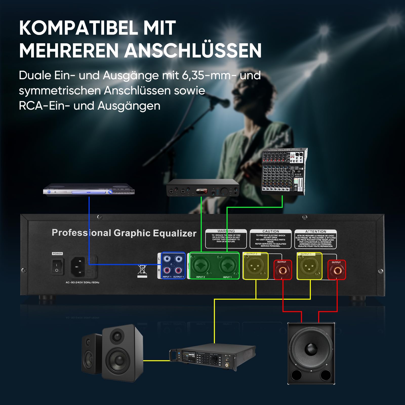 Ecualizador 2U para sistemas de audio estéreo domésticos, ecualizador gráfico profesional de 31 bandas en diseño de montaje en rack, ecualizador de estudio digital con pantalla de analizador
