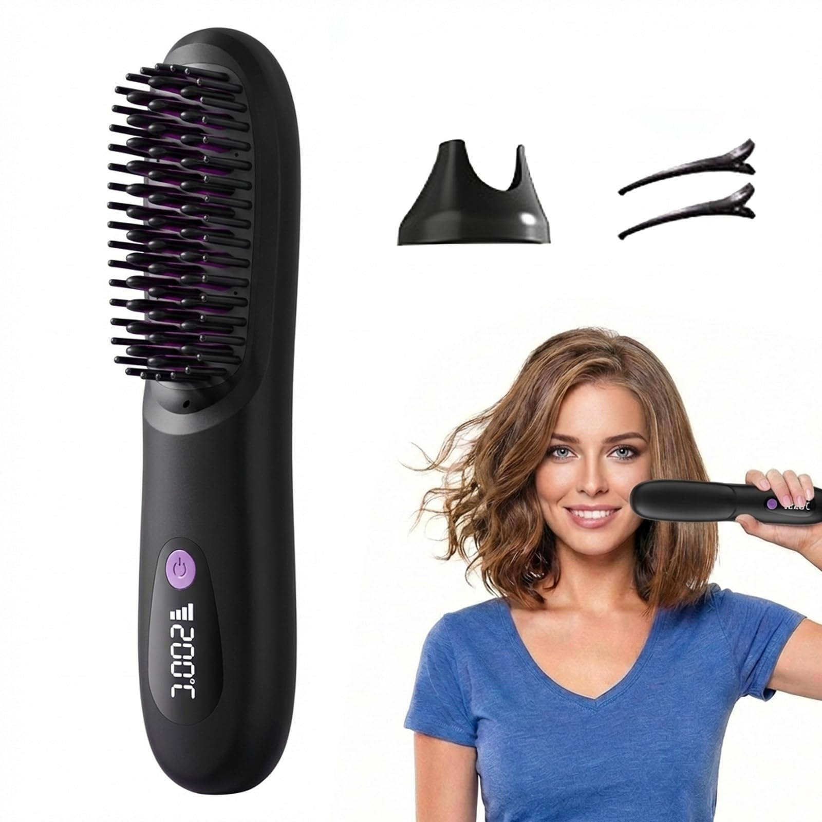 Brosse Coiffante Cocoony Cheveux Courts Volume, Cocoony Brosse À Cheveux, Créez Rapidement Une Coiffure Raffinée, Volume Durable, Design Sans Fil Et Portable (Noir)