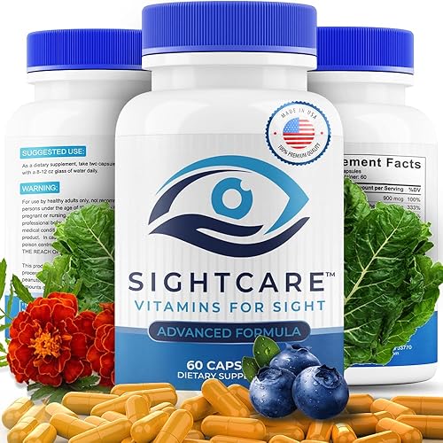 SightCare - Suplementos de luteína y zeaxantina AREDS 2 fórmula de vitaminas para los ojos para la salud macular y el apoyo de la luz azul, incluye