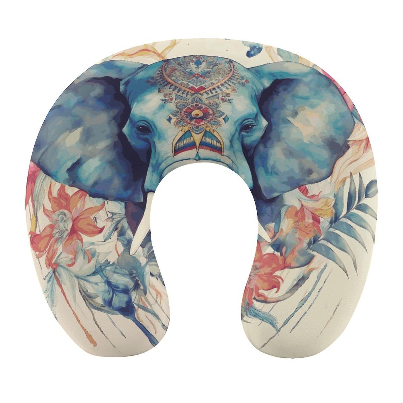 FekiLoot Peacock Feathers Elephant Travel Pillow U Shaped Neck Pillow Comfortable Memory Foam Pillow Portable Soft Headrest Lightweight Neck and Head Support for Planes Trains Self-Driving Cars