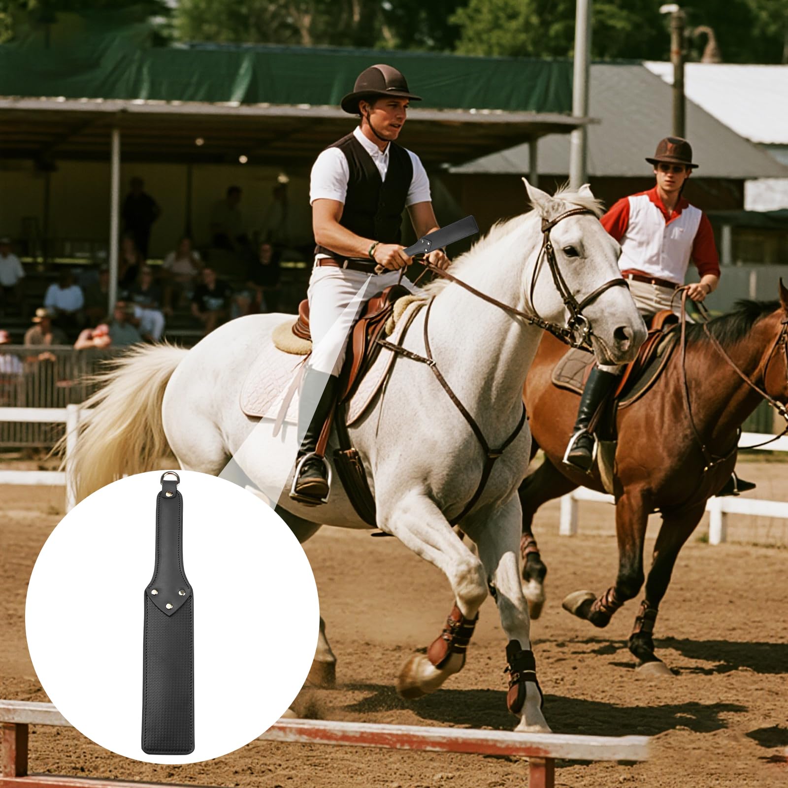 Cravache Noire en Cuir pour Cheval d'Équitation Dressage