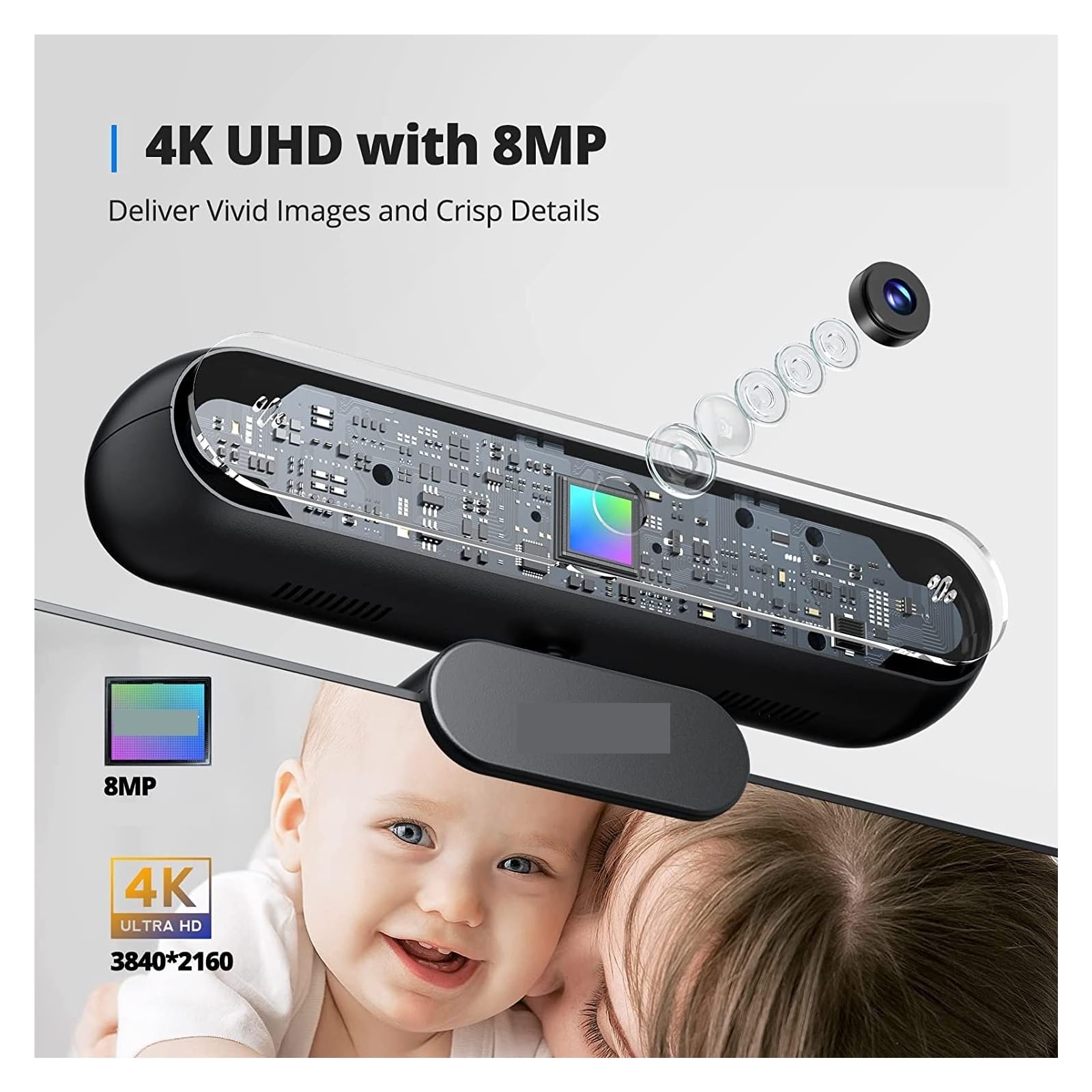 Webcam 4K HD Webcam 8MP Auto Focus USB Webcam con micrófono Webcam for PC portátil/Videollamada/Streaming
