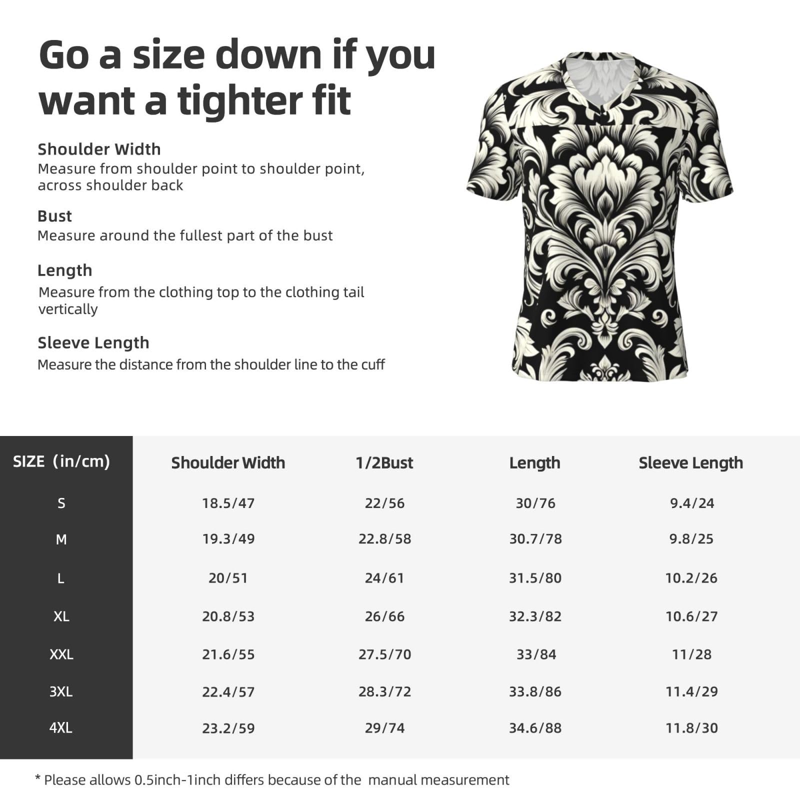 Stylish Athletic Sports Jersey Damask-Black-White-Pattern Men's Rugby Jersey X-Large