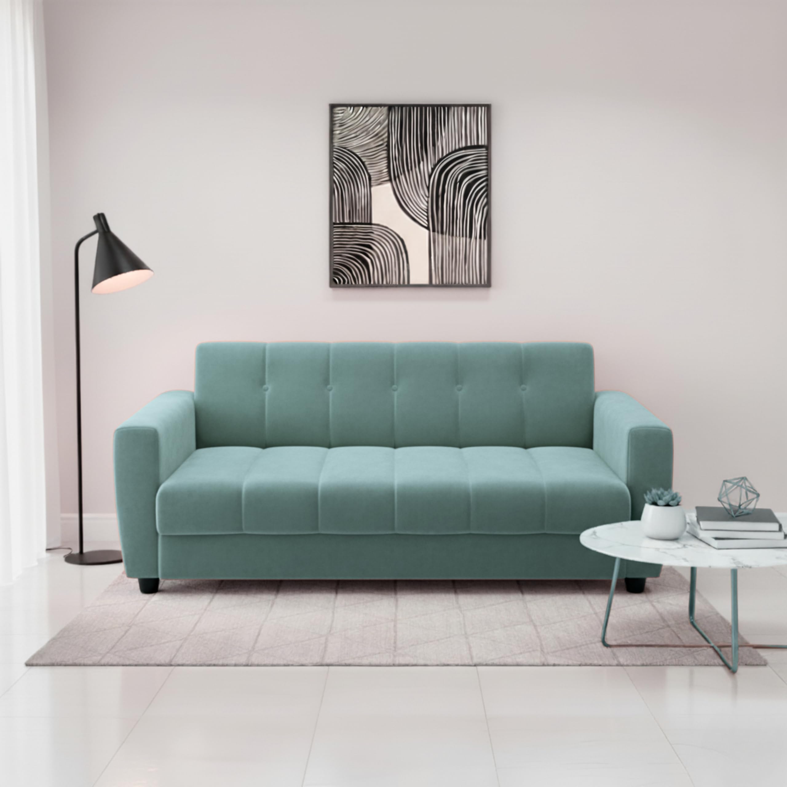 Wooden & Polyster Fabric 3 Seater Sofa for Home Living Room | Comfortable 3-Person Sofas Perfect for Small Spaces & Office and Suitable for All Indoors - (3 Seater_Sky (58)-picture-11