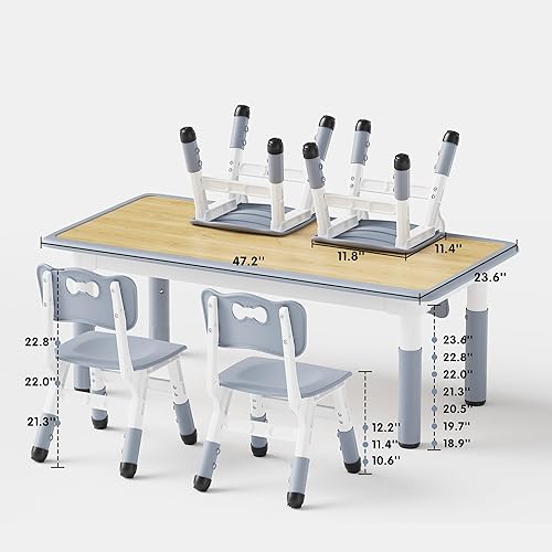 Miniatura 10 de Brelley Juego de mesa y 4 sillas para niños, juego de mesa y silla para niños pequeños, escritorio de graffiti, patas antideslizantes, máximo 300
