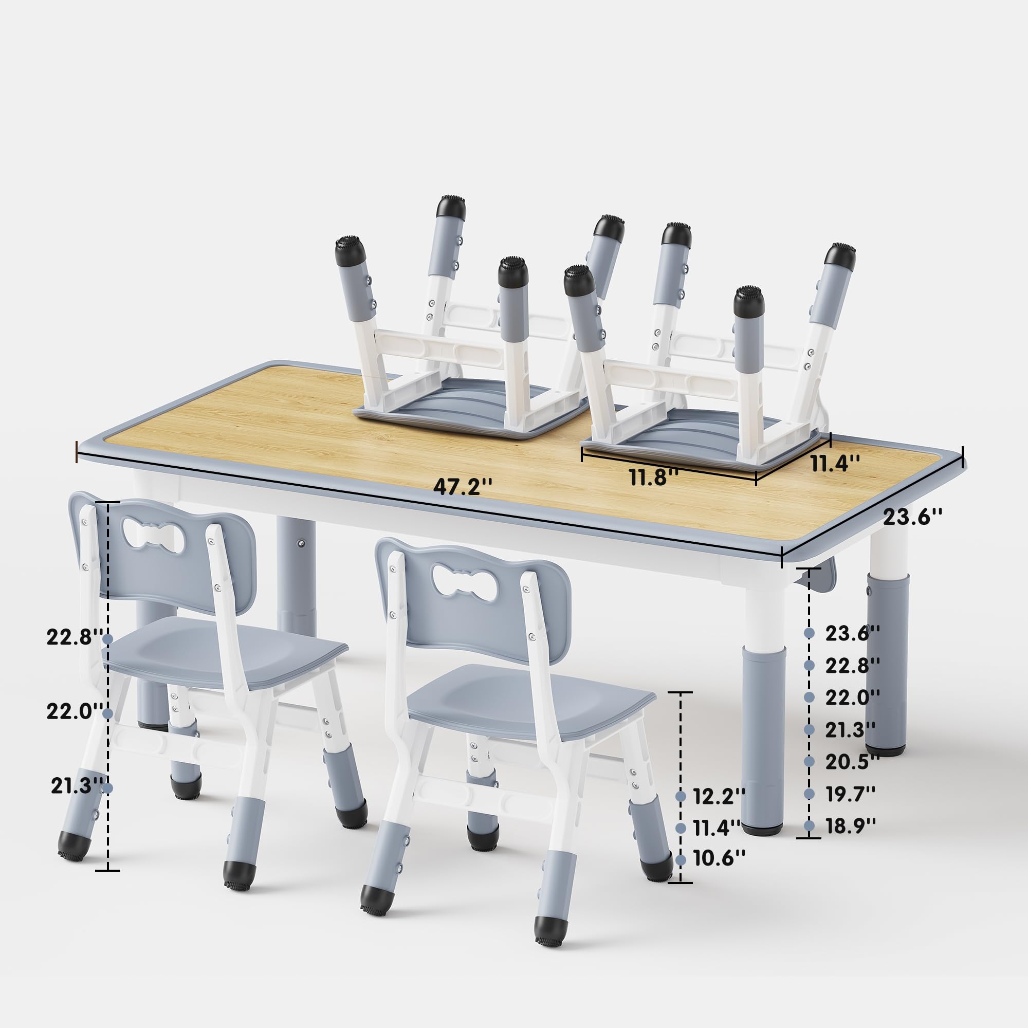 Brelley Kids Table and 4 Chairs Set, Height Adjustable Toddler Desk and Chair Set, Graffiti Desktop, Non-Slip Legs, Max 300lbs, Children Multi-Activity Table for Ages 2-8