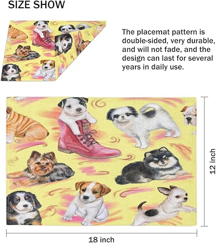 Miniatura 4 de Lovely Dogs Decor Placemats Set of 4 Table Mats Washable Placemat Waterproof Place Mats for Party Home Dining Table Decor 18x12 in