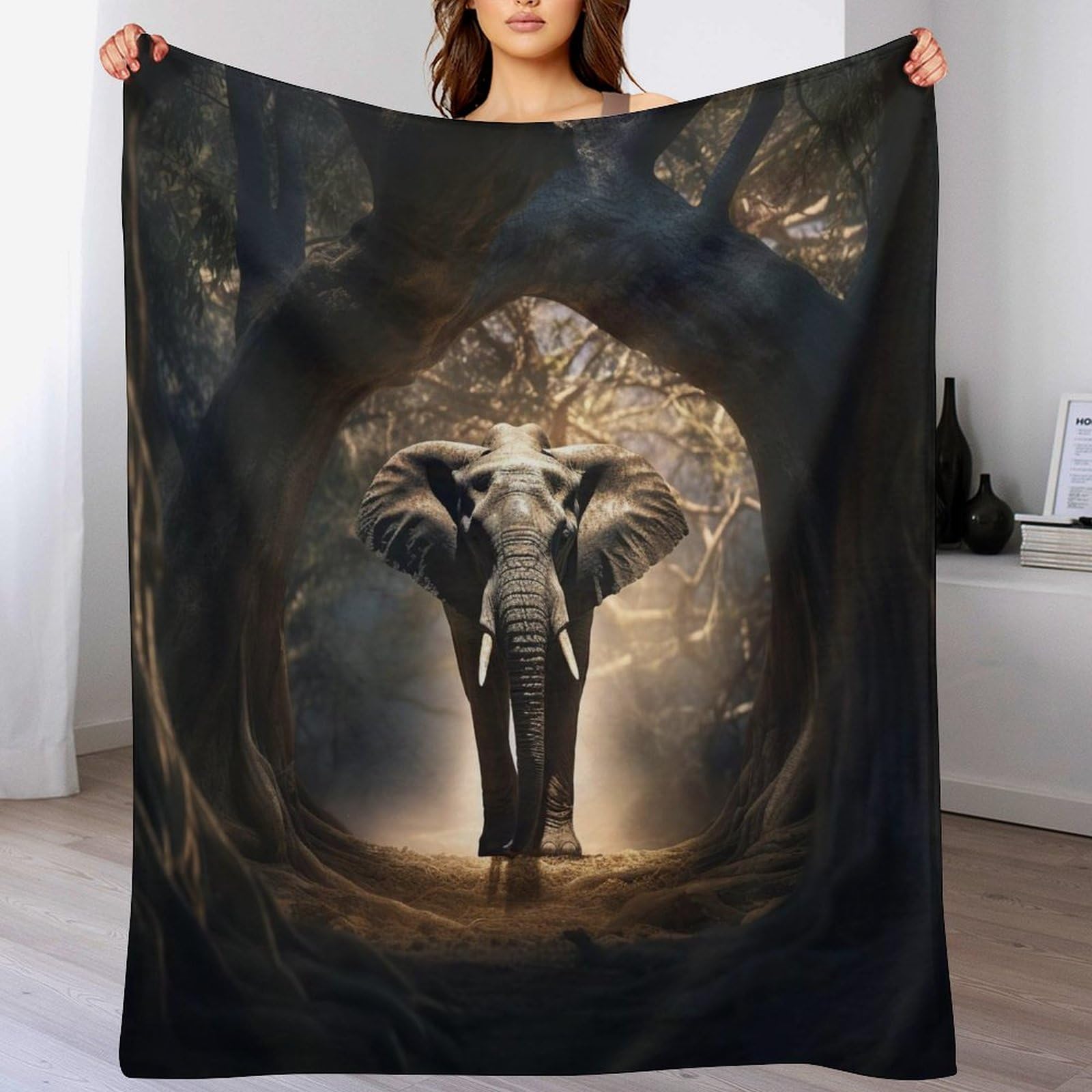Couverture en polaire flannel éléphant 180x200cm pour lit et canapé