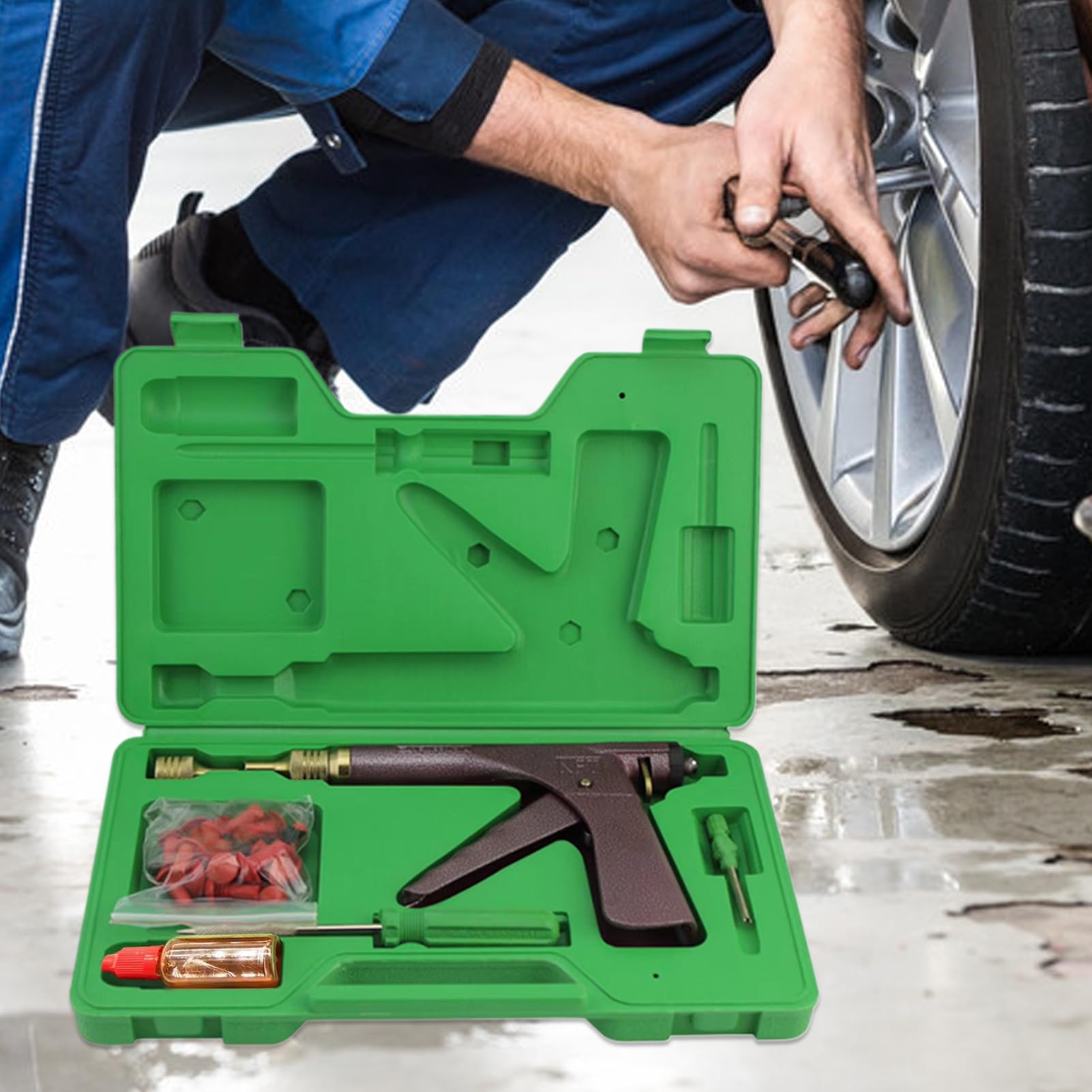 Kit Riparazione Foratura Pneumatici Moto Utensile Compressore Valvola | Kit riparazione pneumatici a tappo Attrezzo per valvole per strada, sentiero, ATV, camion, trattori e tosaerba