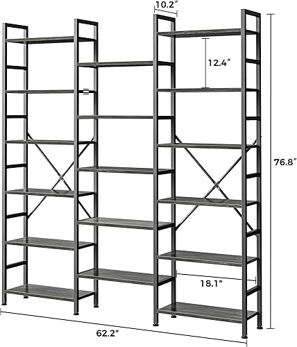 Miniatura 52 de SUPERJARE Estantería triple de 4 niveles, estantería con 11 estantes abiertos, estante ancho para el hogar y la oficina, color gris Negro -,Marrón