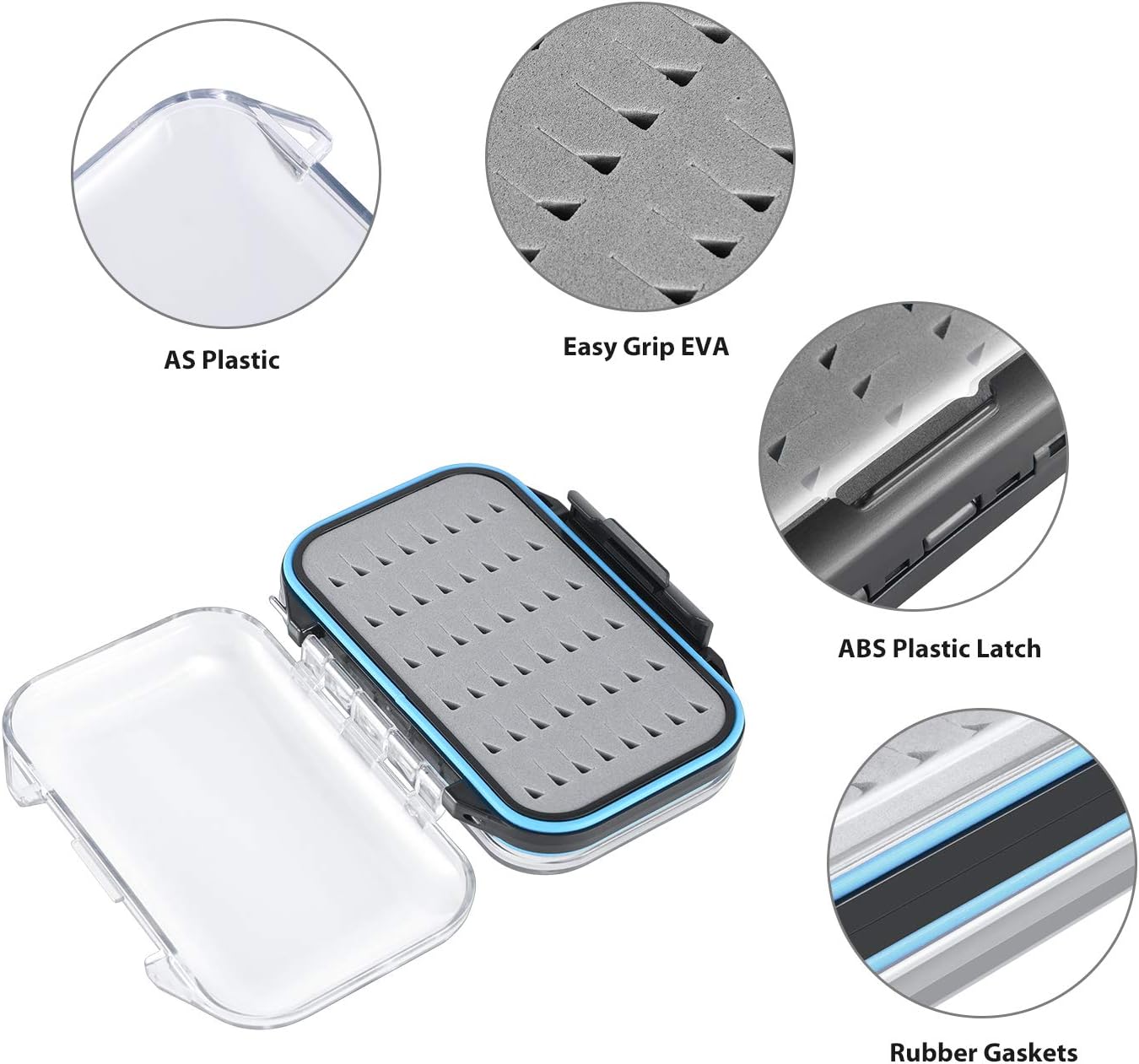 Gonex Fly Boxes for Fly Fishing Jig Boxes Two-Sided Waterproof Lightweight Fly Fishing Box Easy Grip Transparent Lid Fly Fishing Lures Box, 4.1"x 3.0"x 1.2", Grey