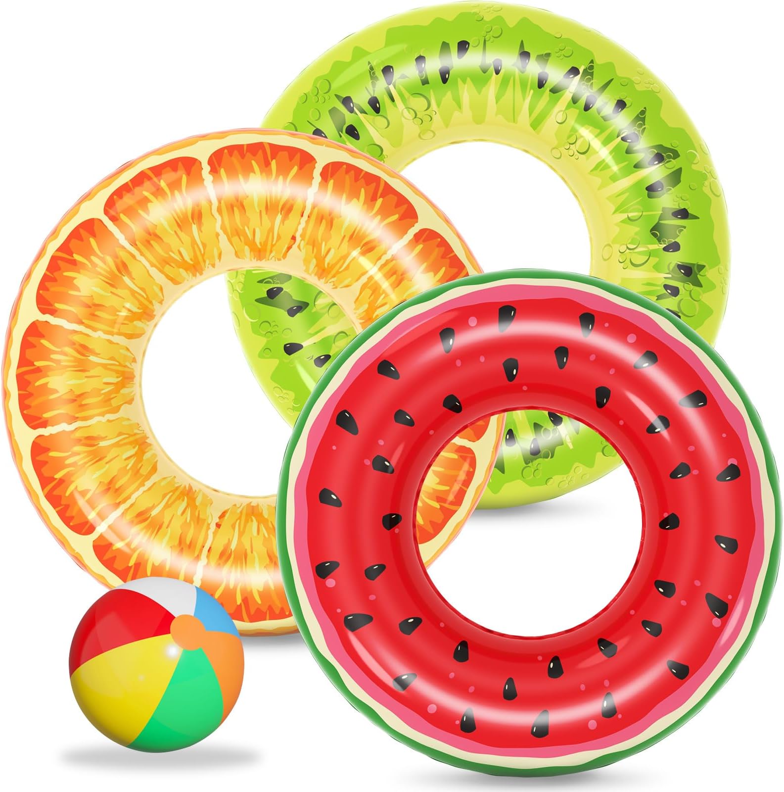 Jasonwell Inflatable Pool Floats Kids - 3 Pack Floaties Pool Tubes Swim Rings Fruit Water Floaty Watermelon Kiwi Orange Inflatable Pool Toys Float for Swimming Pool Party Lake Beach Kids Adults