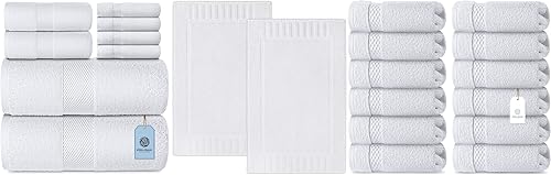 White Classic Juego de toallas de baño blancas de lujo  Juego de toallas de baño de lujo de 8 piezas  2 unidades y toallas blancas clásicas de