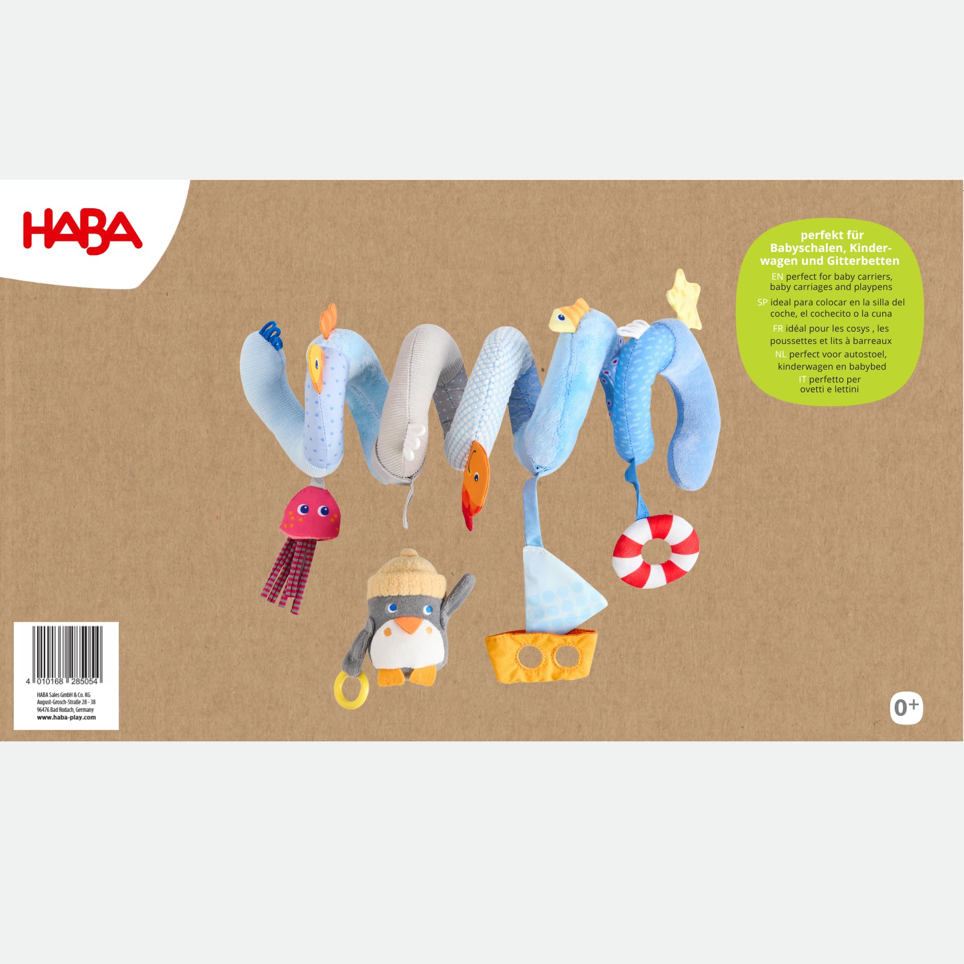 HABA Pinguino a spirale mobile – figura animale staccabile campanella e pellicola a specchio per carrozzina e lettino per bambini dai 0 anni in su, regalo di nascita – 2012335001