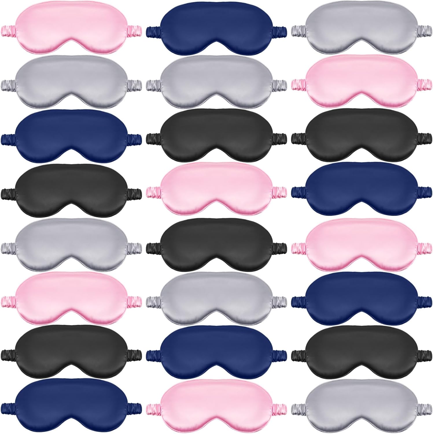 Geyoga 24 Pcs Silk Sleep Masks Soft Satin Eye Masks for Sleeping with Adjustable Elastic Strap Comfortable Blindfold Eyeshade for Men Women Travel Nap Night Sleep(Black, Grey, Navy, Pink)
