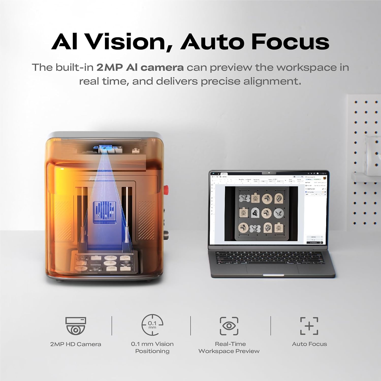 Creality Falcon A1C 10W Mini Laser Engraver, Class 1 AI Desktop Laser Engraving Machine with Auto Focus, Smart Camera, Support 3 Laser Heads Interchange, 15,000 mm/min Speed, Works with 300+ Materials