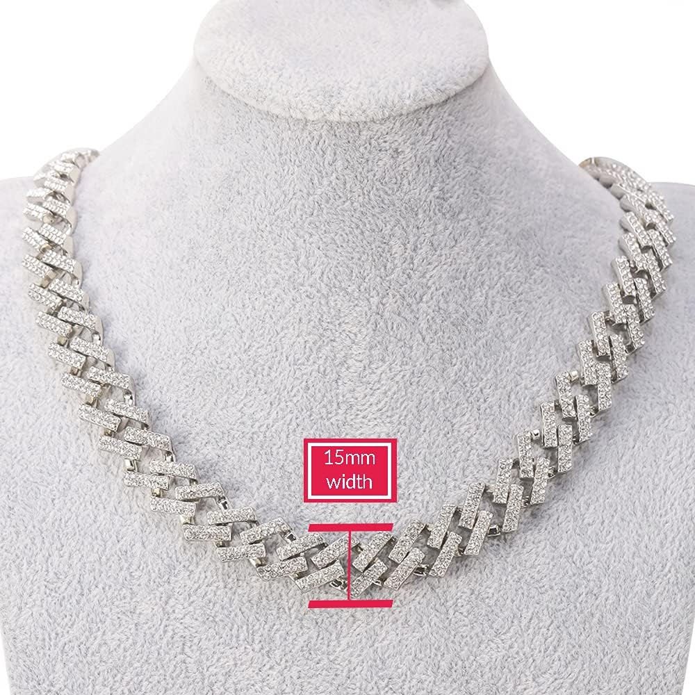 EMESLY Solid Miami Cuban Link Chain Gold/Silver Necklace (16, 18, 20, 22, 24, 30 Inches Length); Hip Hop Bracelet (8" Length) for Men & Women; Perfect Iced Out Bling Jewelry Gift