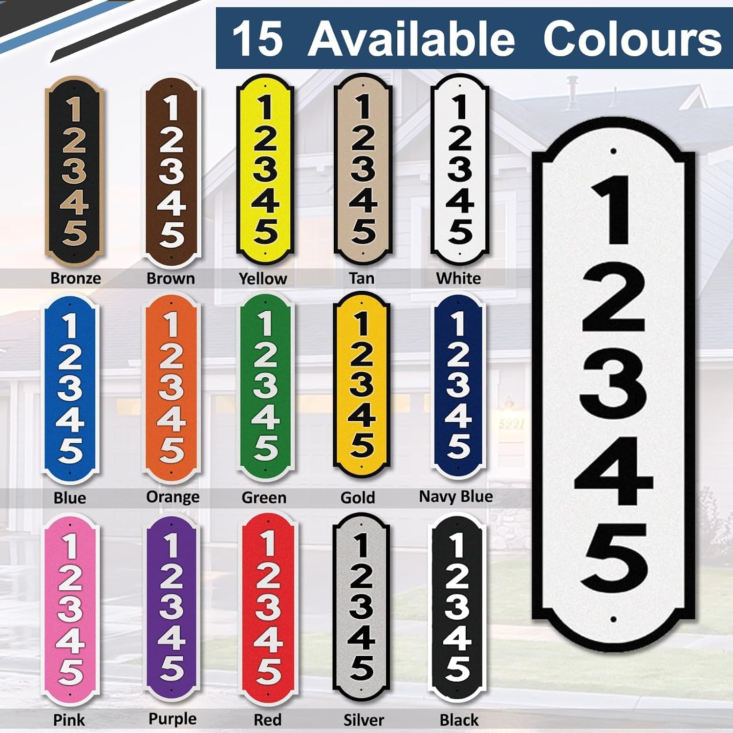 Vertical House Number, Made in USA White and Black Address Plaque Outside Sign, 911 Highly Reflective 10x3.5" Mailbox Numbers Customized Sign for House (White and Black, 10 x 3.5 inch)