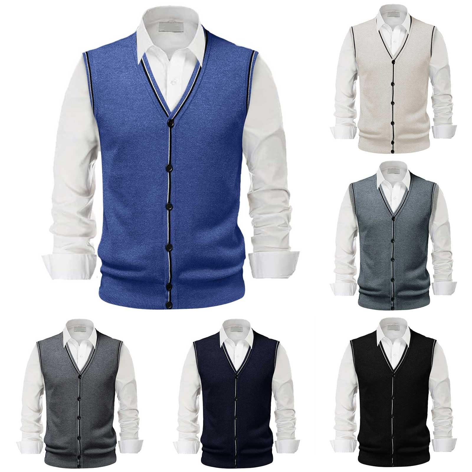 Gilet en laine pour homme - Col en V - Coupe décontractée - Cardigan classique - Gentleman Business - Boutons - Gilet automne hiver - Gilet sans manches en tricot