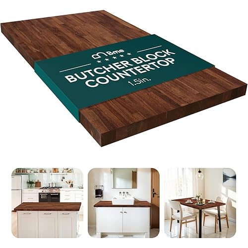 Bme Hevea Solid Wood Butcher Block Table Top, Desk top in Walnut, Walnut Butcher Block Countertop with UV Finish for DIY Washer Dryer/Island/Kitchen Countertop, 4ft L x 30" W, 1.5in Thick