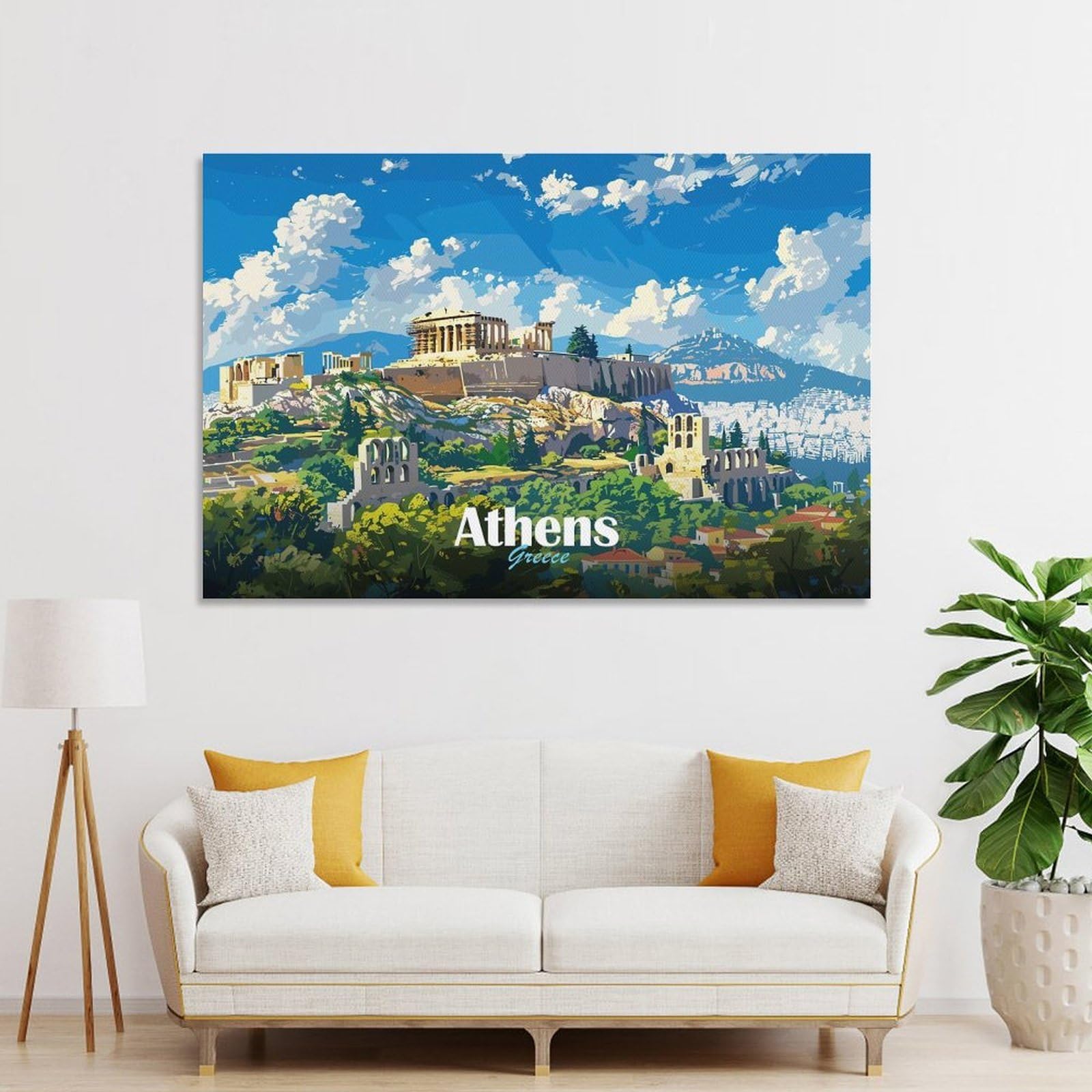 Junmoney Athens, Greece Landscape Wall Art Print 24x36inch(60x90cm), for Lounge, Study, Hallway Or Flat Walls, Decorative Artwork with Broad Appeal