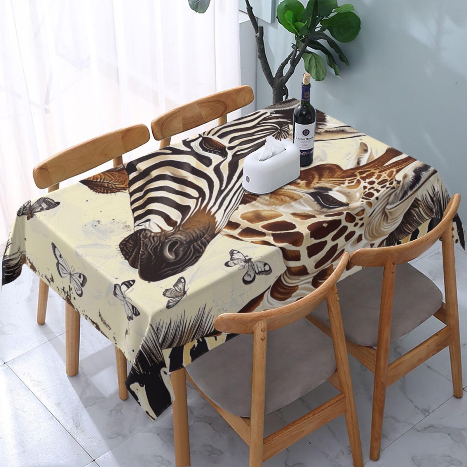 WPKJU Zebra and Giraffe Printed Tablecloth Water Resistant Table Cover Washable Rectangle Table Cloth for Tables 54x72 in