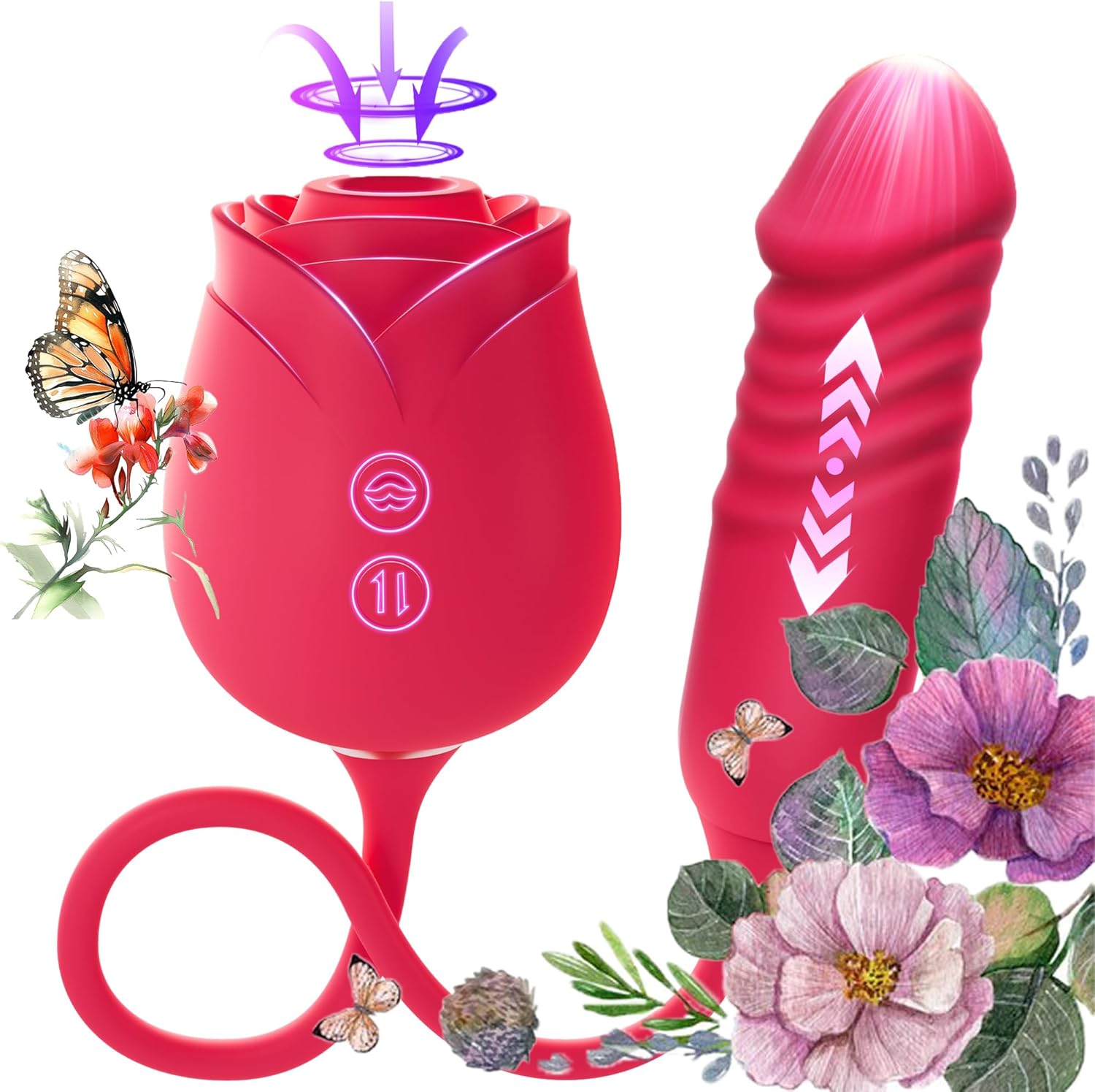 Novel Version 2026 New Red Roses Flower Toy for Women, Whisper-Quiet & Waterproof Design Toys Q4325V (Red)