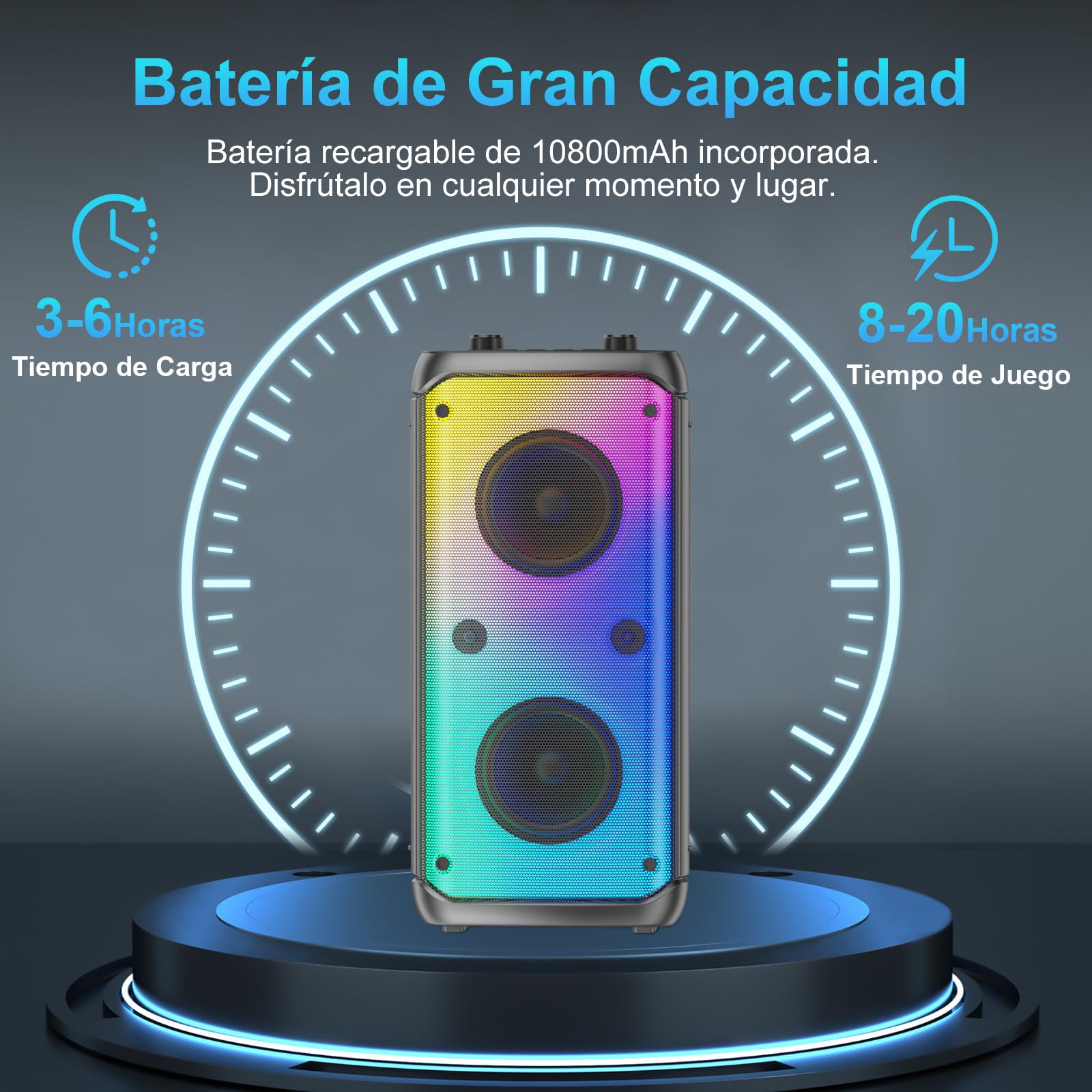 Altavoz Bluetooth, 80W Pico Inalámbrico TWS Altavoces Portátiles Fiestas Al Aire Libre con Subwoofer, Luces LED de Colores, Boombox Fuerte Sonido Estéreo con Micrófono Para el Hogar, Camping, Viajes